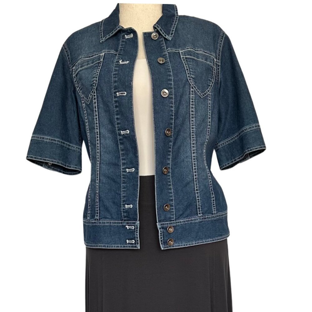 Coldwater Creek Denim Jacket Women’s 12 Short Sleeve Button Front - Picture 3 of 6